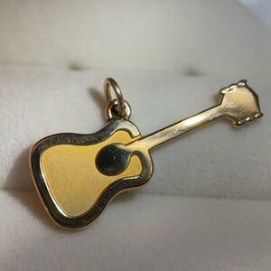 New old stock designer solid gold guitar pendant charm 1.3” long statement